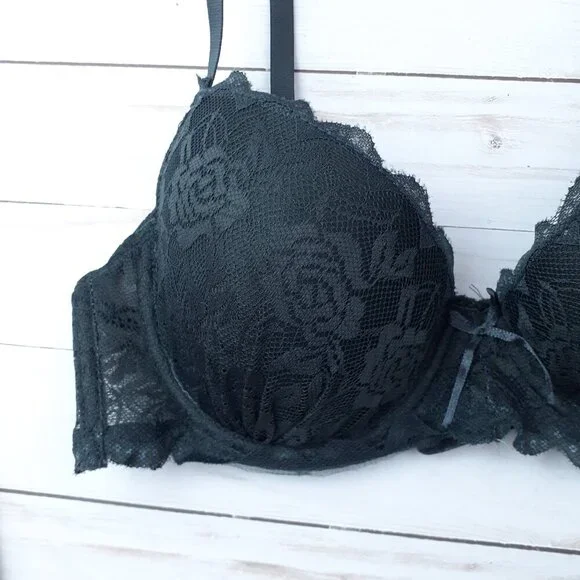 Rene Rofe Womens Underwire Bra 36B Light Padded Dark Gray Lace 96A - Picture 2 of 4